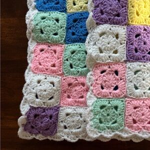 Hand Crafted Baby Afghan Pastels Multi Color Blocks Baby Gift Handmade